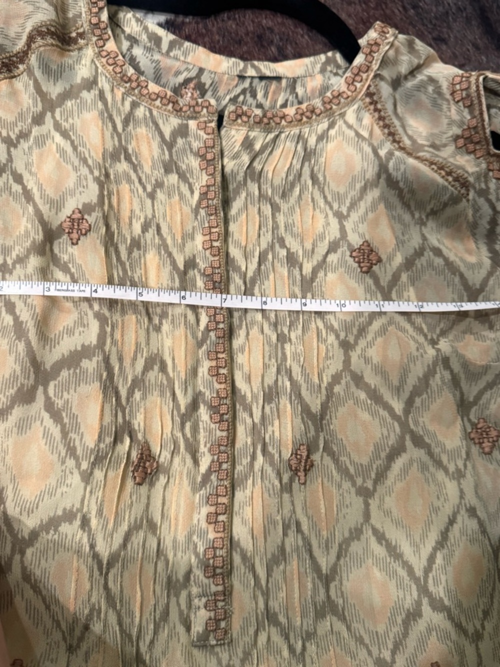 Boho Embroidered Cold-Shoulder Tunic Dress - Beige & Rust - Picture 7 of 8
